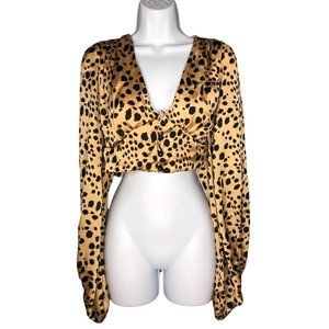 Windsor small crop top blouse shirt leopard
